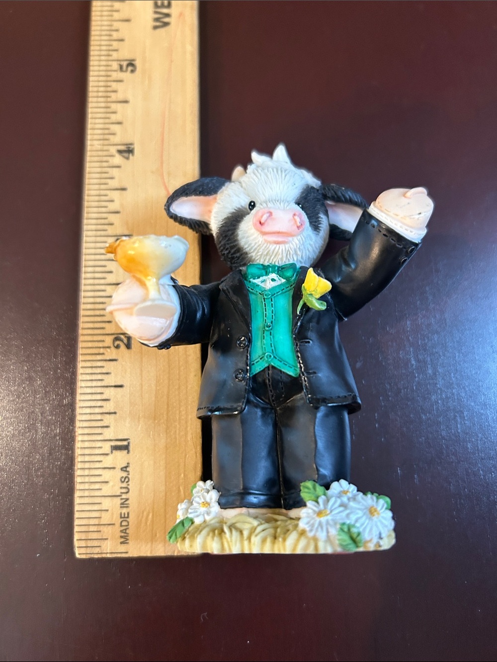 Mary Moo Cow Figurine in Black Tuxedo with Green Vest